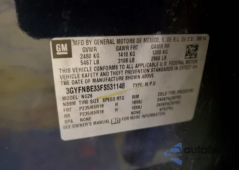 2015 Cadillac Srx Luxury Collection z USA, uszkodzony, nr VIN 3GYFNBE33FS531148